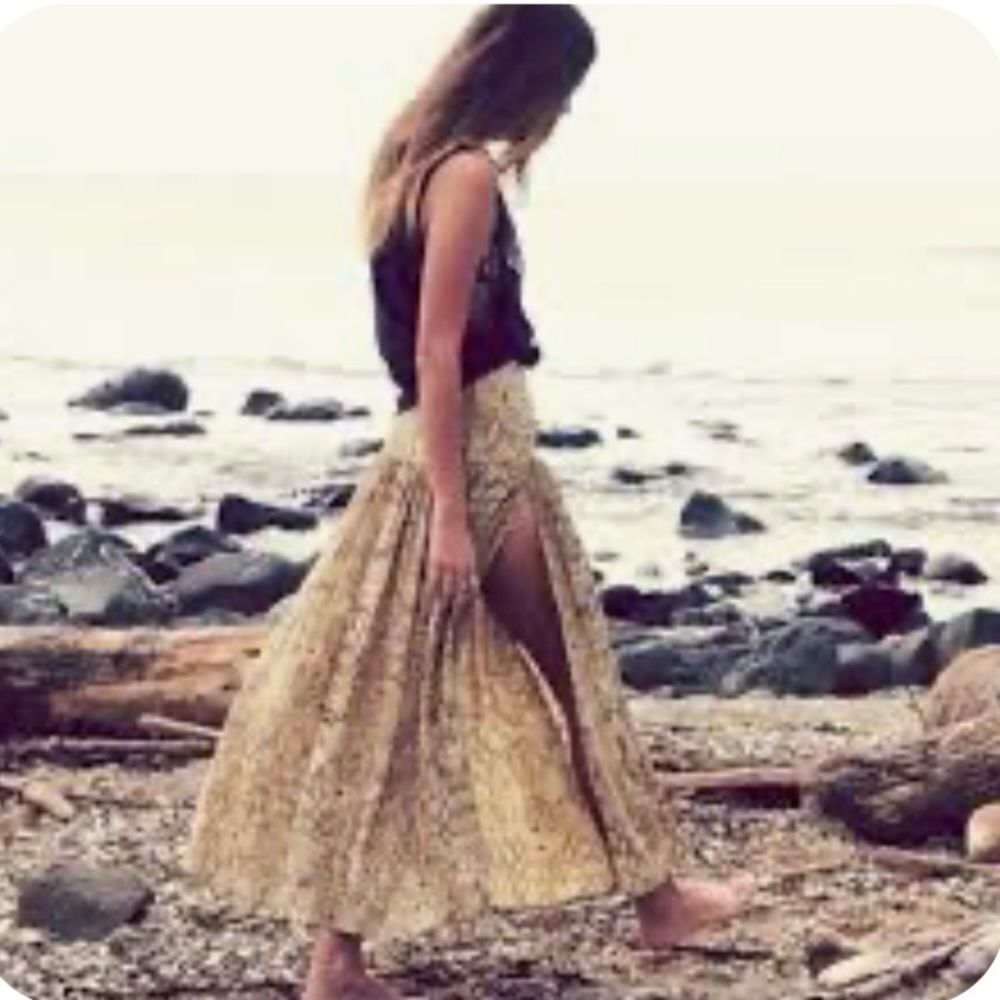 Spell & The Gypsy Aloha Python Split maxi Skirt in beige and brown small